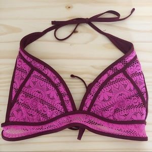 BECCA Halter Crochet Magenta Bikini Top Medium